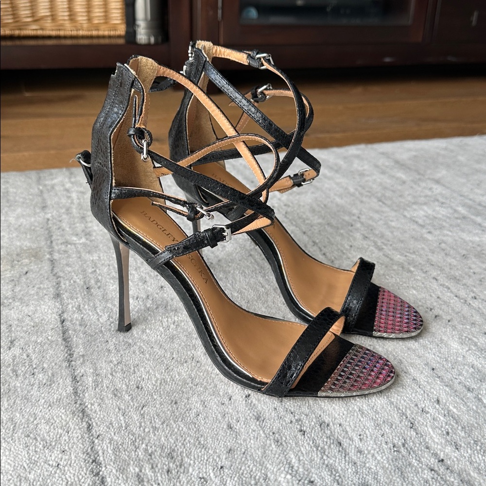 Chic Strappy “Monalisa” Black Leather Heels